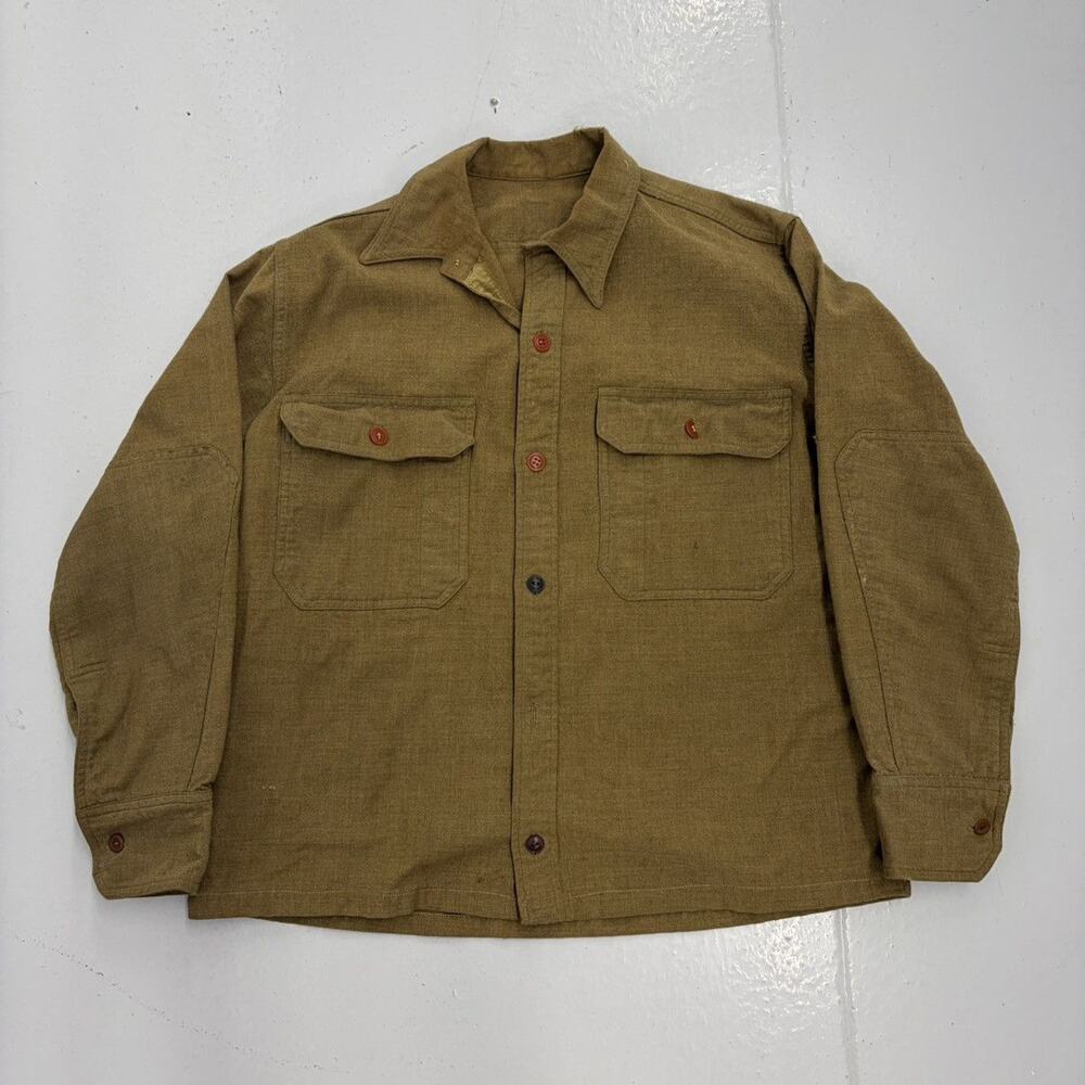 Vintage WW2 US Army Green Wool Military Cropped Shirt